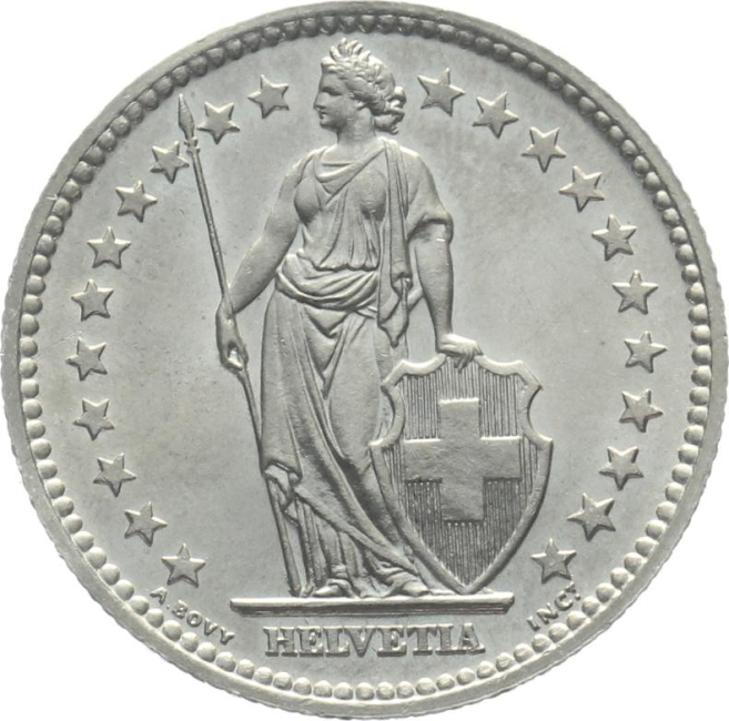 2 Franken 1957 B - fast stempelglanz